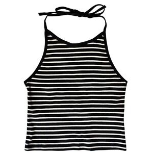 Brave Soul London Halter Top Black & White Striped Cotton Women's Size L VTG NWT